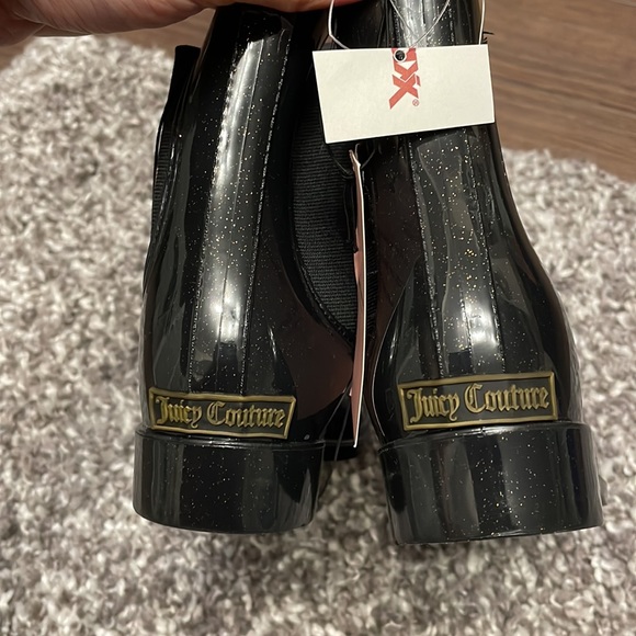 🆕 NWT Juicy Couture Black Glitter Ankle Rainboots - Picture 2 of 4
